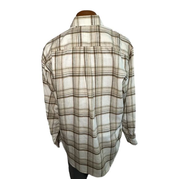 Jos. A. Bank White & Brown Plaid Long-sleeve Dress Shirt, Large, Pre-owned - Picture 2 of 7